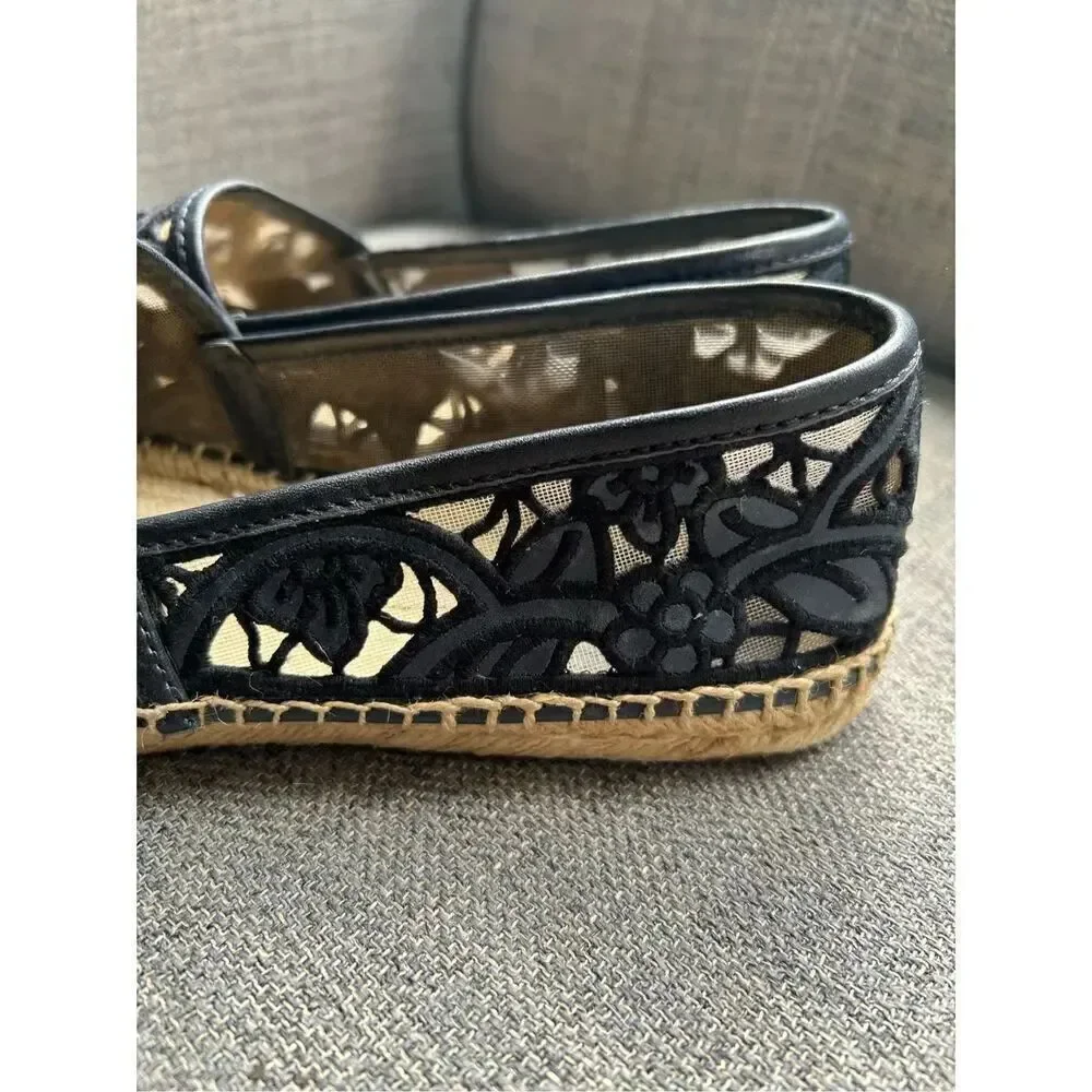 Tory Burch Black Cotton Lace and Leather Jackie Espadrilles